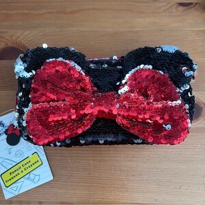 Disney  Sparkling Sequin Bow Pencil Case - Black and Red- NWT